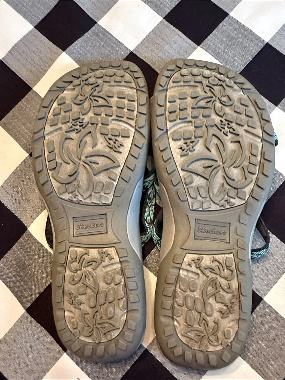 Skechers Teal and Black Floral Strappy Memory Foam Sandals